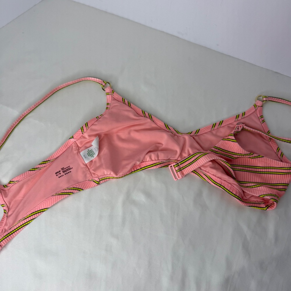 Aerie Pink Striped Ribbed Scoop Neck Bikini Top XL Real Good Neon Adjustable - Picture 7 of 13